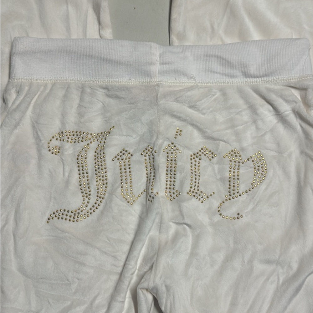 Juicy Couture White Rhinestone Logo Velour Pants